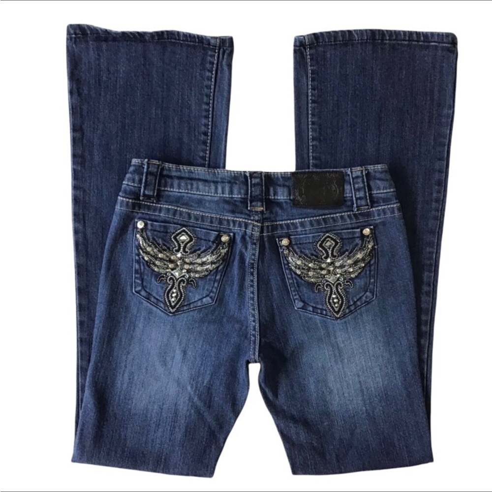 Cello Boot Cut Jeans - Dark Blue with Embroidery